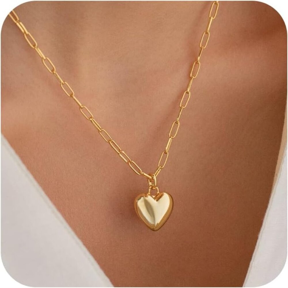 Heart Necklace for Women for Girls, 18K Gold Silver Plated Gold Heart Necklace f